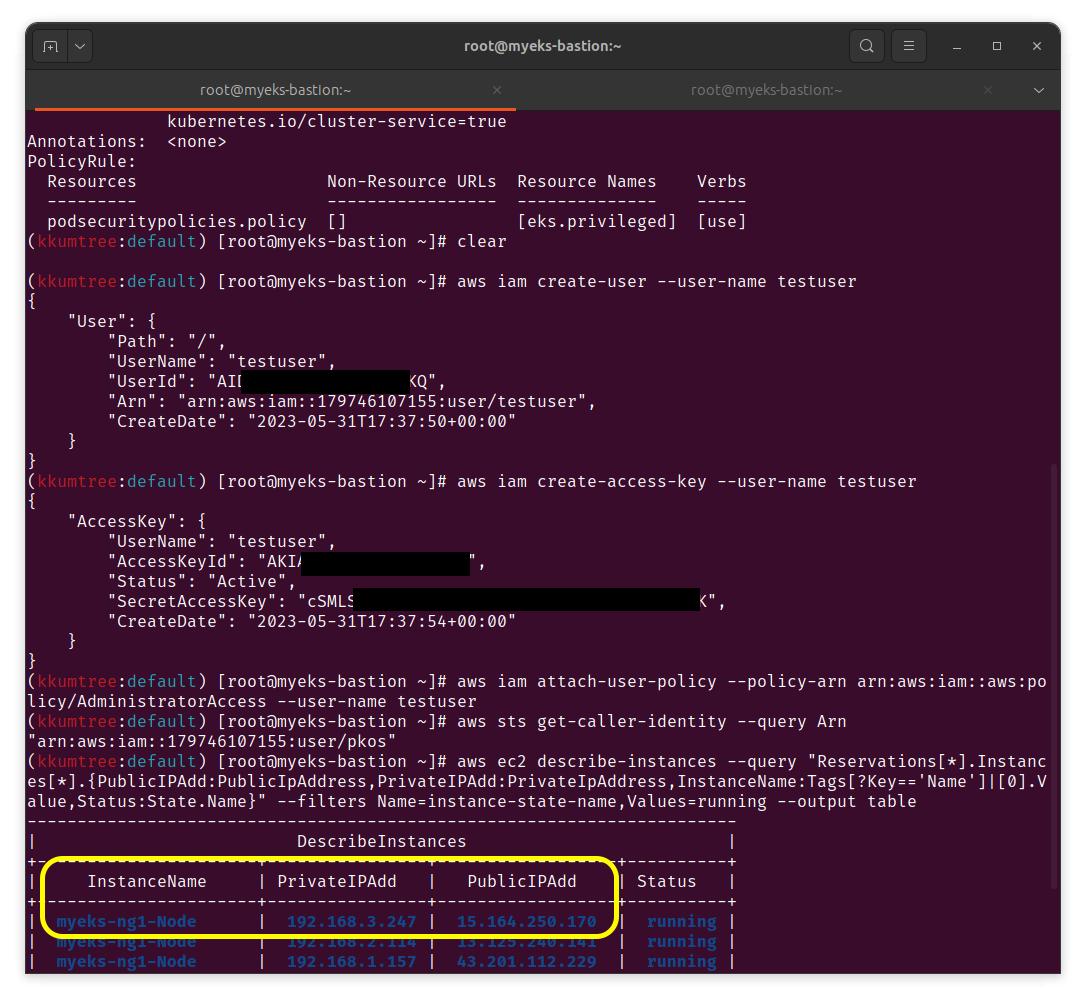 create testuser access key
