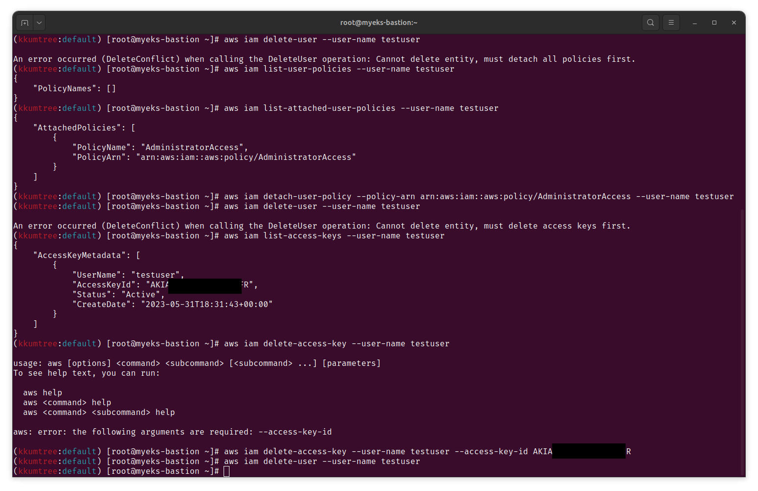 delete user with cli