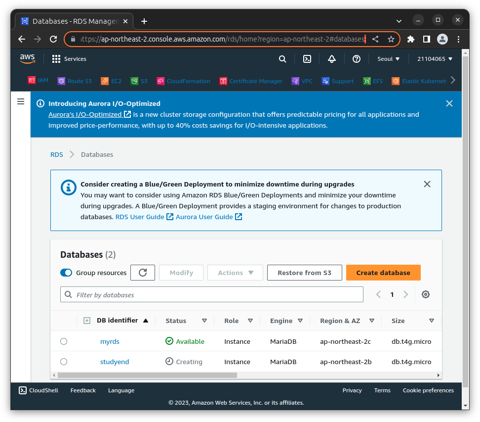 check rds creation in AWS web console