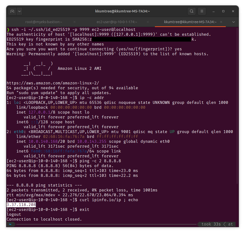 connection success in Private instance and check NATGW IP