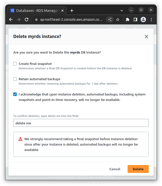 delete not tracked rds