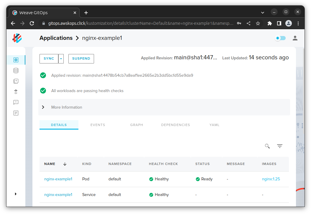 deployment status in GitOps dashboard