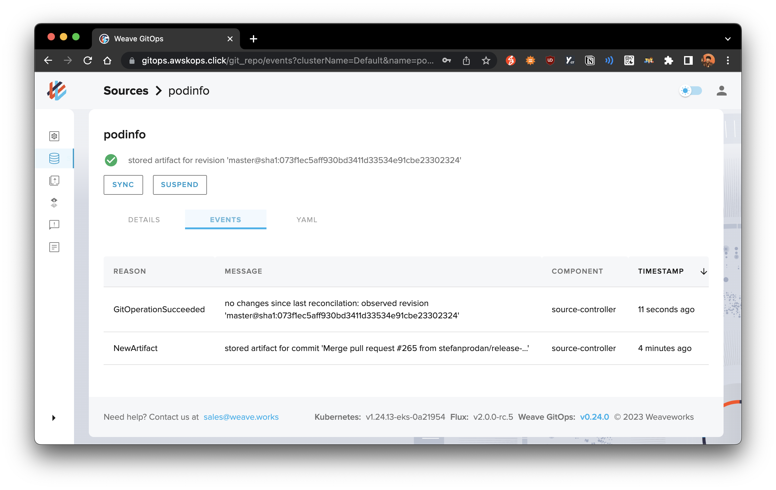 source events in GitOps dashboard