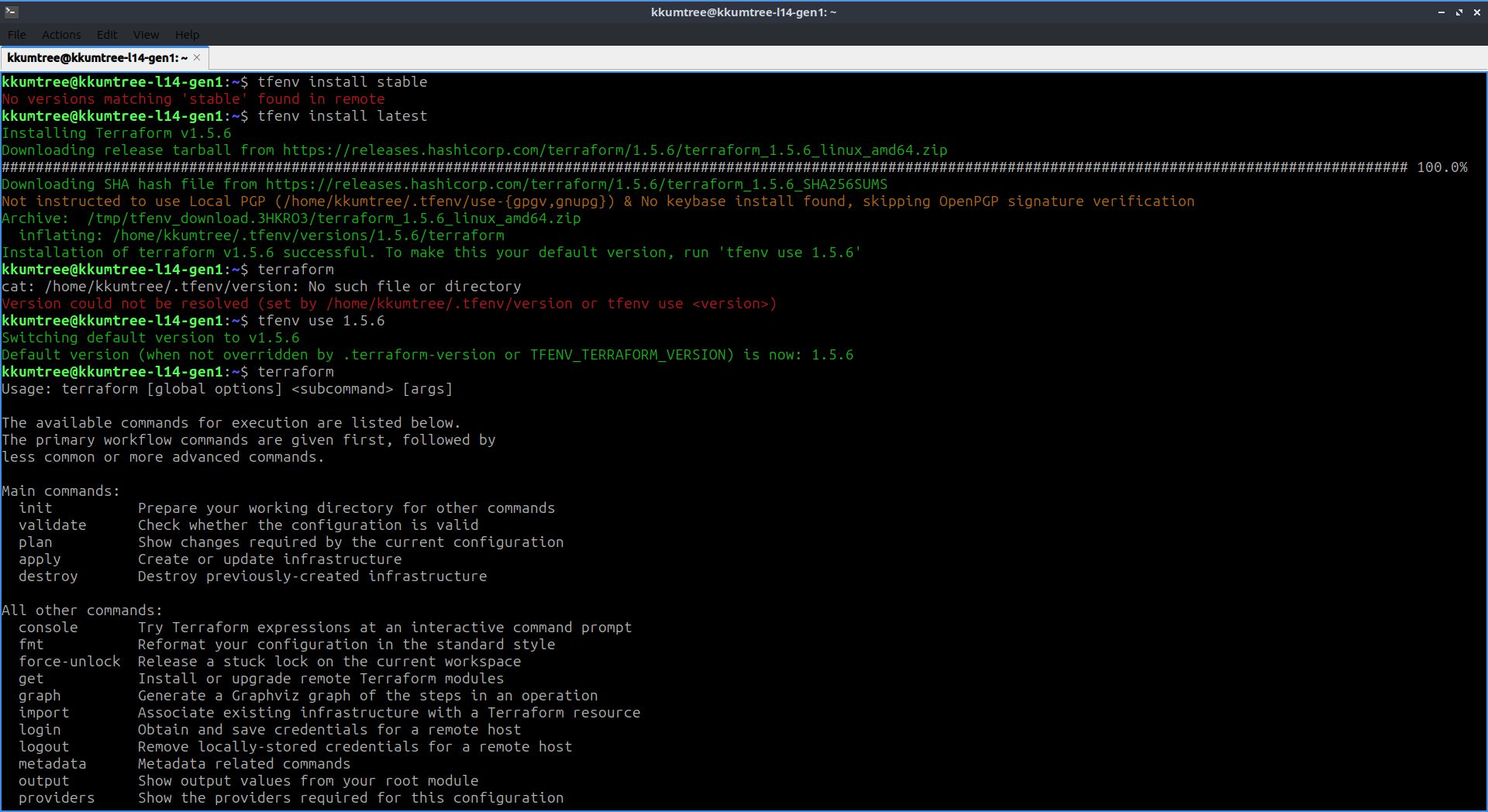 install terraform stable with tfenv