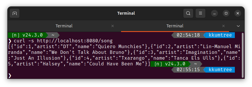curl test in another tab