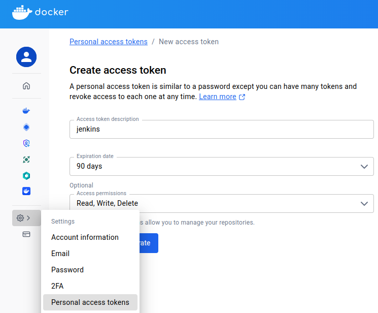 create personal access token