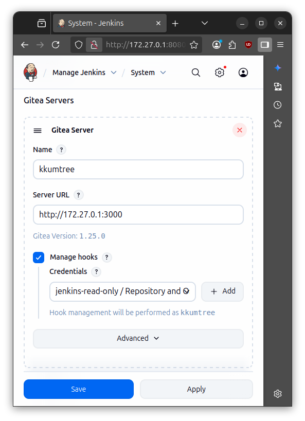 system setting for gitea server